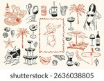 La Dolce Vita vector doodle collection. Coastal lifestyle. Mediterranean life. Italian summer doodles.	