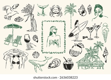 Coleção de doodles vetoriais La Dolce Vita. Estilo de vida costeiro. Vida mediterrânea. Rabiscos de verão italianos.	