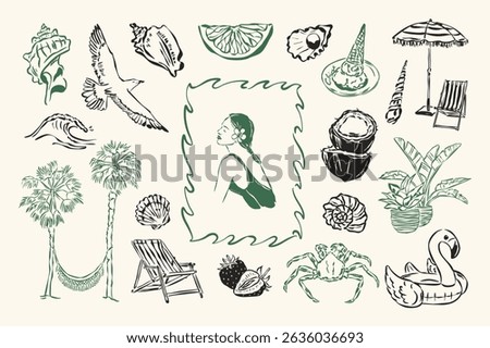 La Dolce Vita vector doodle collection. Coastal lifestyle. Mediterranean life. Italian summer doodles.	