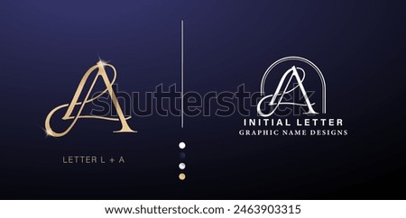 LA elegant monogram letter logo design. luxury gold letters with silver color isolated backgrounds for company and business, branding ads campaigns, letterpress, embroidery, cover invitations envelope