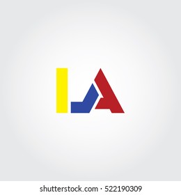 LA flat initial letter logo combining yellow, blue and red