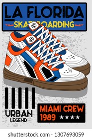 la florida skateboarding shoes,t-shirt design vector illustration