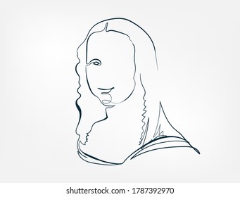 la gioconda famous painting line one art isolated vector illustration