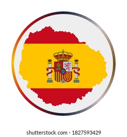 La Gomera Ikone. Form der Insel mit der Flagge von La Gomera. Rundzeichen mit Farbverlauf-Ring für Flaggen. Tolle Vektorgrafik.