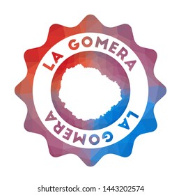 La Gomera low poly logo. Colorful gradient travel logo of the island in geometric style. Multicolored polygonal La Gomera rounded sign with map for your infographics.