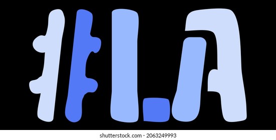 LA Hashtag. Isolate curves doodle letters. Blue colors. Hashtag #LA is abbreviation for the US American state Louisiana for social network, web resources, mobile apps.