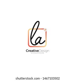 LA initial handwriting with color logo icon template vector.