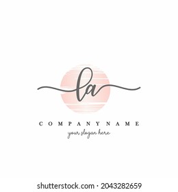 LA Initial handwriting logo vector. Hand lettering With Sunrise for designs.