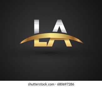 LA initial logo company name colored gold and silver swoosh design. vector logo for business and company identity.
