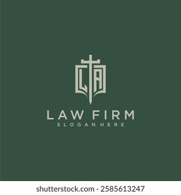 LA initial monogram for law firm with sword and shield logo image