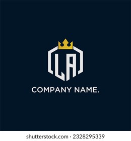 LA initial monogram logo design for hexagon style  crown elegant image