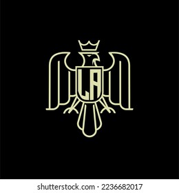 LA initial monogram logo for eagle  crown image vector design