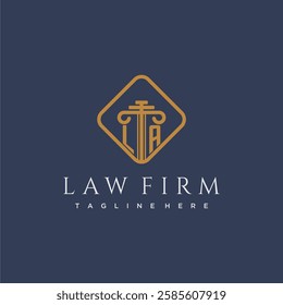 LA initial monogram logo for lawfirm with pillar in creative square design