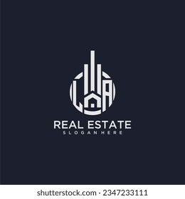 LA initiales Monogramm-Logo für Immobilien mit kreativem Kreis-Design, Vektorgrafik