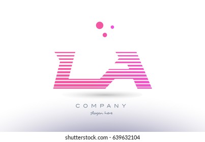 la l a alphabet letter logo pink purple stripes lines creative text dots company vector icon design template