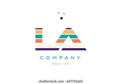 la l a alphabet letter logo colors colorful line stripe font creative text dots company vector icon design template