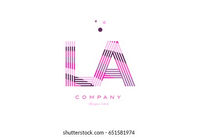 la l a alphabet letter logo pink purple line font creative text dots company vector icon design template