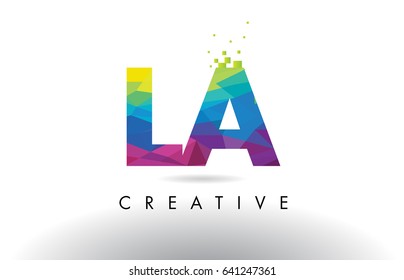 LA L A Colorful Letter Design with Creative Origami Triangles Rainbow Vector.