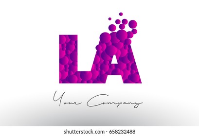 LA L A Dots Letter Logo with Purple Pink Magenta Bubbles Texture Vector.
