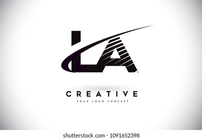 LA L A Letter Logo Design with Swoosh and Black Lines. Modern Creative zebra lines Letters Vector Logo