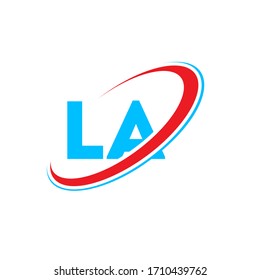 LA L A letter logo design. Initial letter LA linked circle upercase monogram logo red and blue. LAlogo, L A design