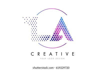 LA L A Pink Magenta Dotted Bubble Letter Logo Design. Dots Lettering Vector Illustration