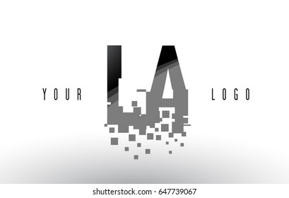 LA L A Pixel Letter Logo with Digital Shattered Black Squares. Creative Letters Vector Illustration.