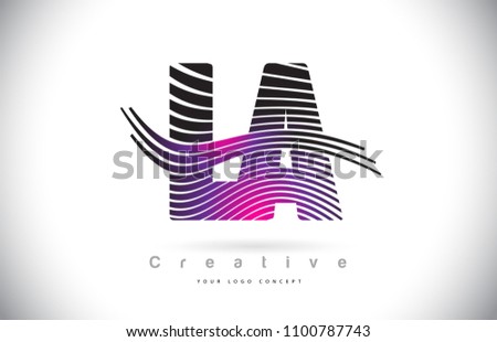 LA L A Zebra Texture Letter Logo Design With Creative Lines and Swosh in Purple Magenta Color Vector.