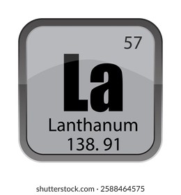 La lanthanum 57. Fifty seven tile. 138.91 element number. Gray square background.