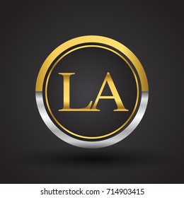 LA Letter logo in a circle, gold and silver colored. Vector design template elements for your business or company identity.