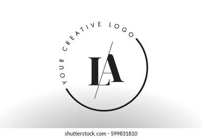 LA Letter Logo Design with Creative Intersected and Cutted Serif Font.