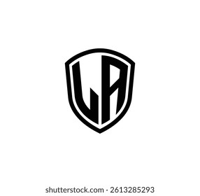LA Letter Simple Monogram Logo Shield Shaped Black Vector Editable on White Background
