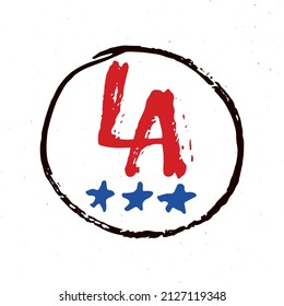 LA lettering, Los Angeles handwritten sign, Hand drawn grunge calligraphic text. Vector illustration.