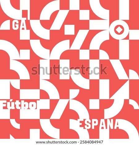 La Liga Spanish football league vector square seamless pattern or texture with white geometric shapes on orange background.