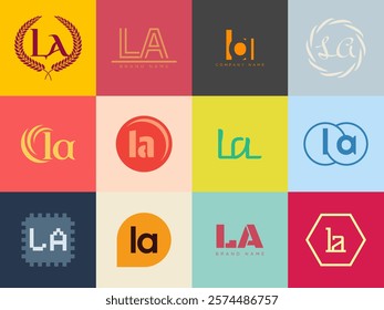 LA logo company template. Letter l and a logotype. Set different classic serif lettering and modern bold text with design elements. Initial font typography. Collection trendy business identity.