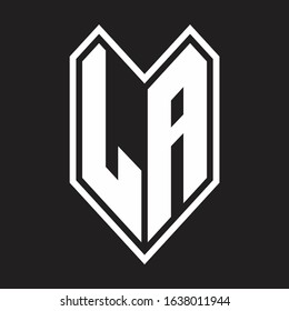 LA Logo monogram with emblem line style isolated on black background