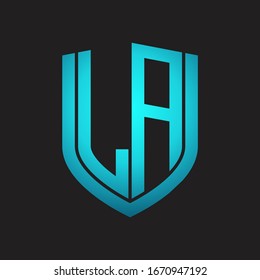 LA Logo monogram with emblem shield design isolated with blue colors on black background