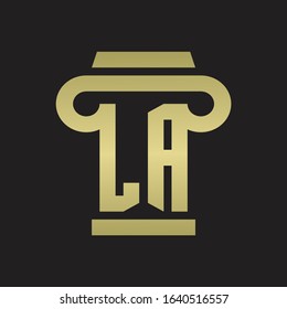 LA Logo monogram with pillar style design template with gold colors