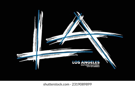 LA Los Angeles brush slogan typography tee shirt design in vector illustration.Clothing,t shirt,apparel and other uses.Vector print, typography, poster.