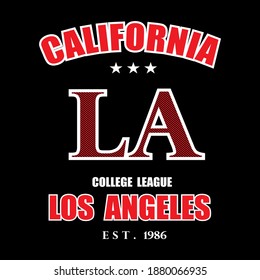 LA, Los Angeles, California  typography graphic for print t shirt, vector illustration, authentic, design style.