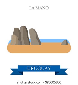 La Mano Statue in Uruguay. Flat cartoon style historic sight showplace attraction web site vector illustration. World countries cities vacation travel sightseeing South America collection.