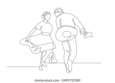 La Marinera dancing couple. Latin america concept one-line drawing