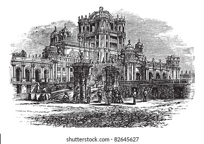 La Martiniere College in Lucknow, Uttar Pradesh, India, during the 1890s, vintage engraving. Old engraved illustration of La Martiniere College. Trousset encyclopedia (1886 - 1891).