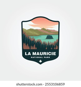 Parque Nacional La Mauricie con vistas a la isla en medio del diseño del Vector del logo del rio