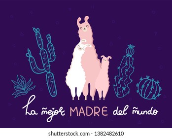 La Mejor Madre Del Mundo. The Best Mom In The World in spanish. Ever cute feminine design for flyer, card, invitation, typography. Vector illustration.