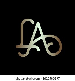 LA monogram logo.Elegant style typographic icon.Lettering sign.Decor alphabet initials isolated on dark background.Uppercase luxury letter l and letter a overlapped.Beauty, retro design characters.