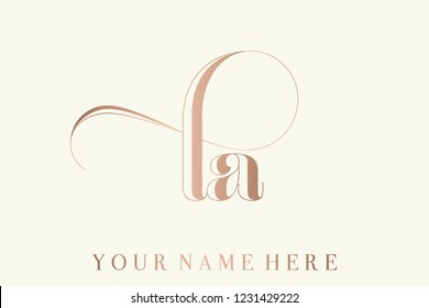 LA monogram logo.Rose gold metallic lettering icon isolated on light background.Luxury style typographic sign with letter l and letter a.