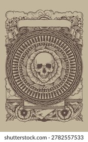 La Mort Tarot Style Skull with Circular Sacred Pattern Frame