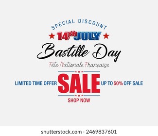 La fête nationale Française=French national holiday
Holiday design, background with 3D and handwriting texts and national flag colors for 14th of July, Bastille day, sales and commercial events;