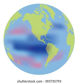 La Nina;  a band of cold ocean water that develops in the central and east central equatorial Pacific, vector illustration